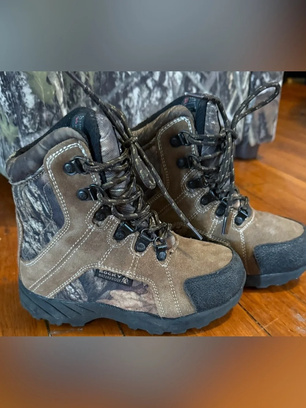 Rocky Kids Brown and Black Camo Waterproof Hiking Boots winter boots